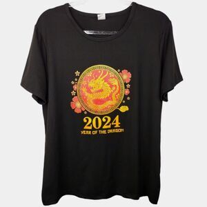 Year of the Dragon Asian 2024 Top Black with Graphics design size XL